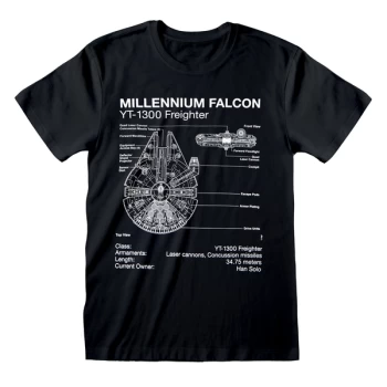 Image of Star Wars - Millenium Falcon Sketch Unisex X-Large T-Shirt - Black