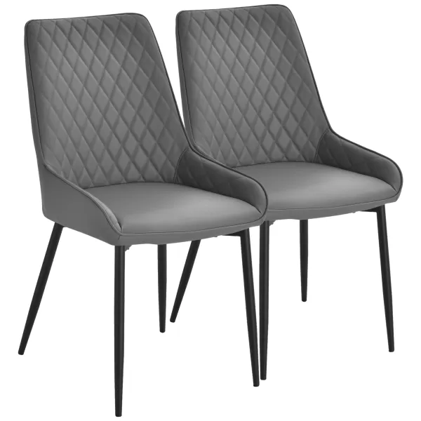 Image of HOMCOM Set Of 2 Quilted PU Leather Dining Chairs with Metal Frame 4 Legs Foot Caps Home Seating Modern Stylish Executive Grey