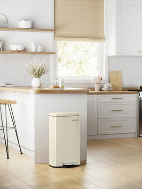 Image of Songmics Kitchen Bin 30L, Pedal Bin, Rubbish Bin With Soft-Close Lid And Inner Bucket, Steel, Sand Beige