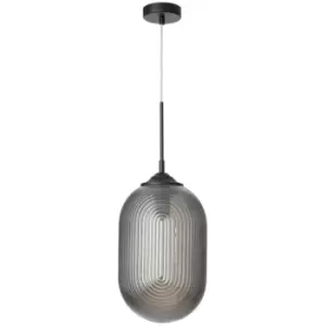 Image of Falls 22.5cm Globe Pendant Ceiling Light Smoky Grey Glass Matt Black Metal LED E27 - Merano