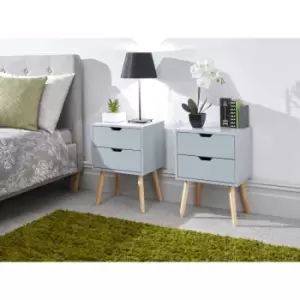 Image of Nyborg Pair Of Two Drawer Bedside Tables Light Grey