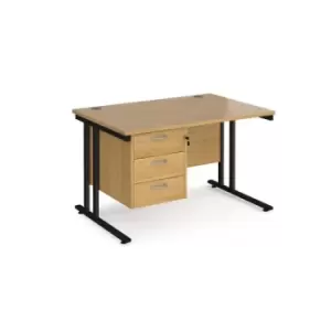 Image of Office Desk Rectangular Desk 1200mm With Pedestal Oak Top With Black Frame 800mm Depth Maestro 25 MC12P3KO