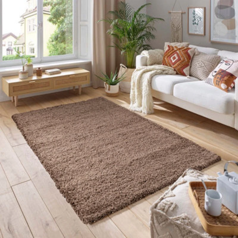 Image of Smart Living Smart Living Soft Fluffy 5cm Thick Pile Shaggy Area Rugs for Living Room, Bedroom in Beige Size: 120cm x 170cm Beige 120cm x 170cm Unis