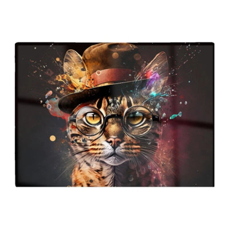 Image of Warren Reed Designer Bengal Cat With Glasses Splashart Chopping Board