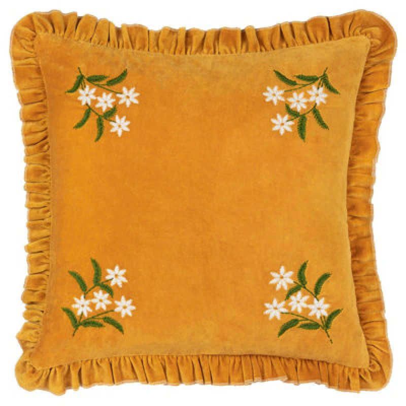 Image of furn. Daisy Frill Cotton Square Cushion Gold