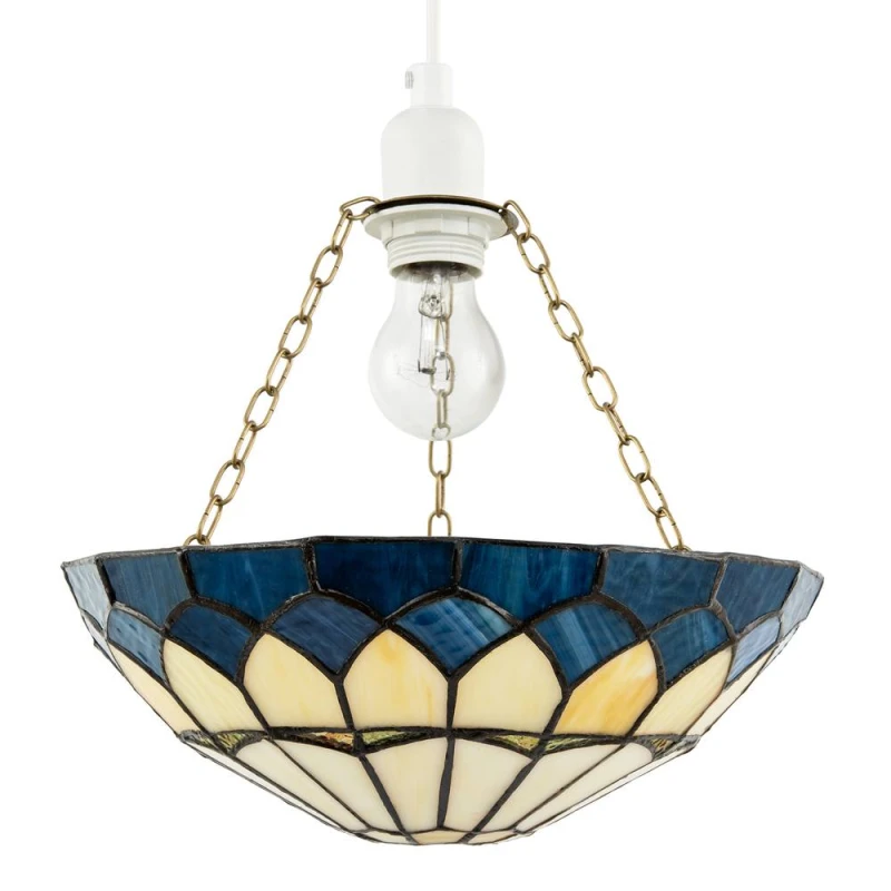 Image of Happy Homewares Midnight Blue Stained Glass Domed Tiffany Pendant Shade with Chains Blue Unisex