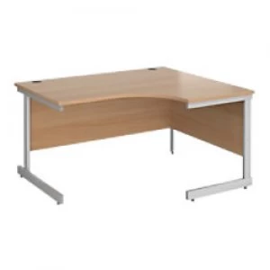 Image of Right Hand Ergonomic Desk with Beech Coloured MFC Top and Silver Frame Cantilever Legs Contract 25 1400 x 1200 x 725 mm