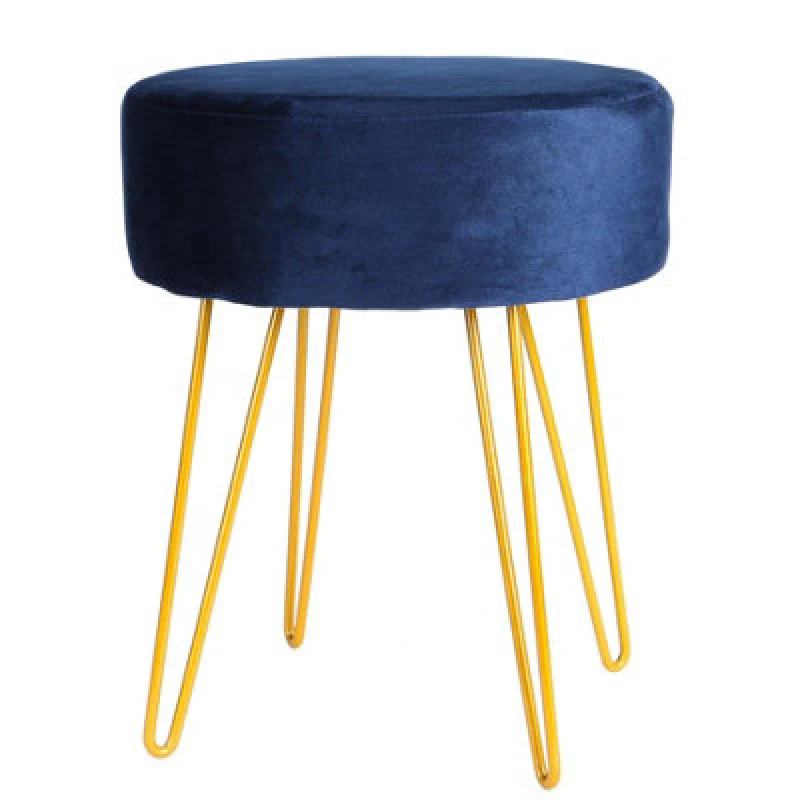 Image of Harbour Housewares Velvet Footstool - Round Modern Dressing Table Footstool Vanity Seat Chairs - 40 X 35Cm - Blue/gold