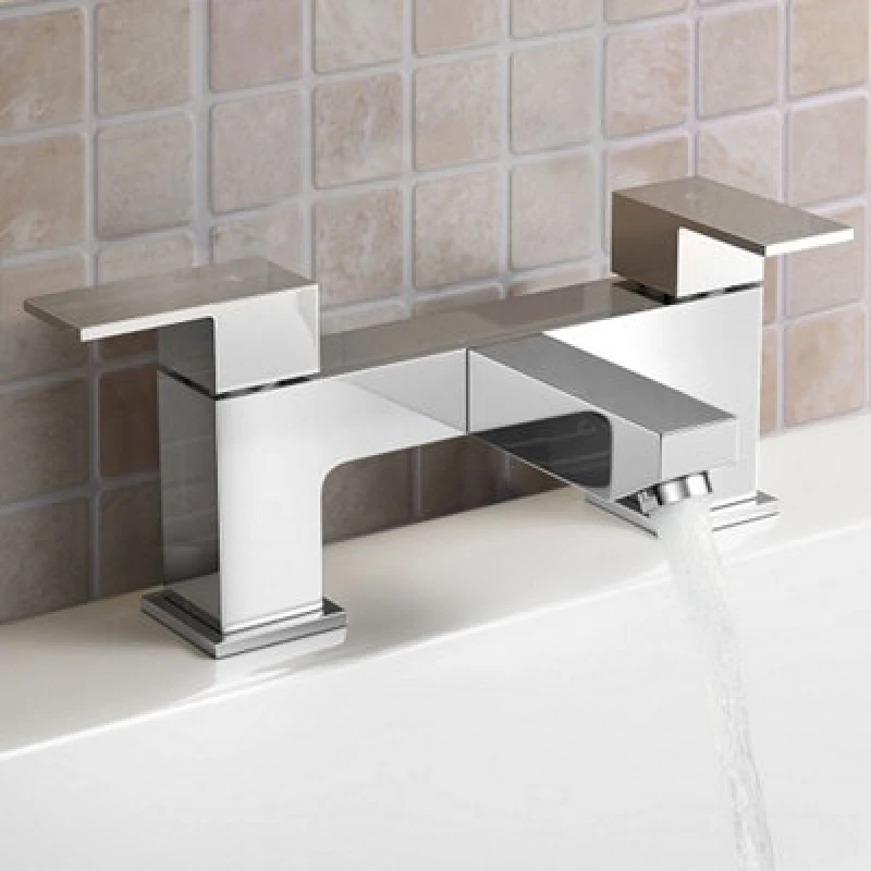 Image of Nes Home Raldo Modern Bath Filler Tap Bathroom Chrome Twin Lever Square Faucet