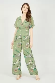 Image of Green Crane Print Jumpsuit
