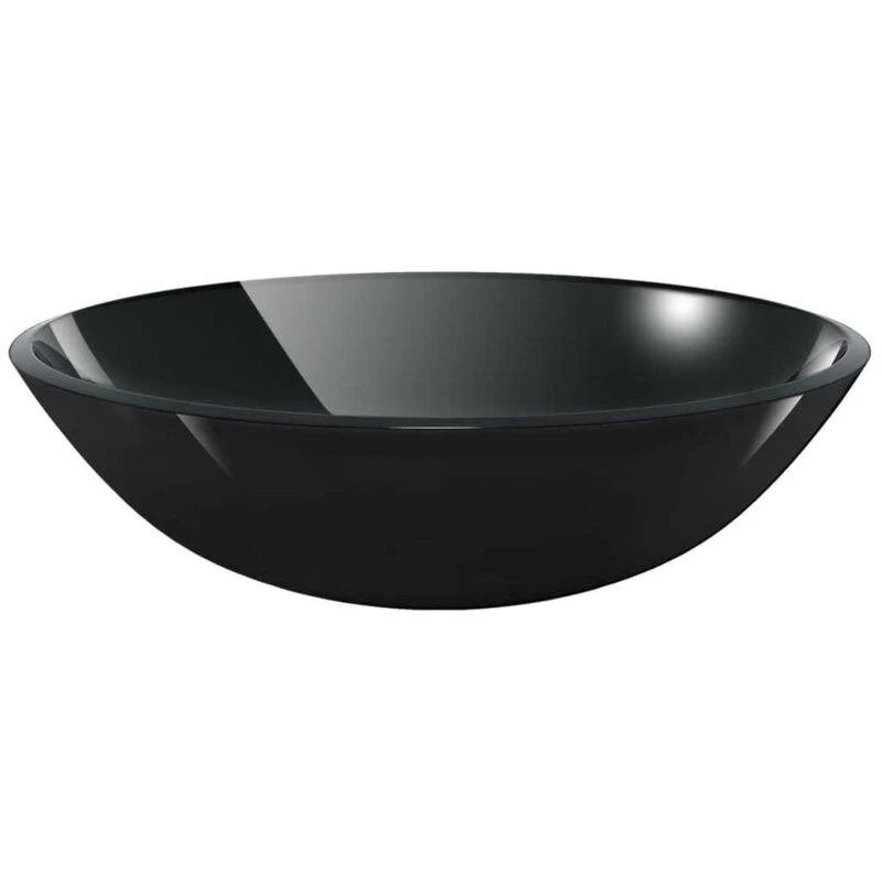 Image of vidaXL Basin Tempered Glass 42cm Black