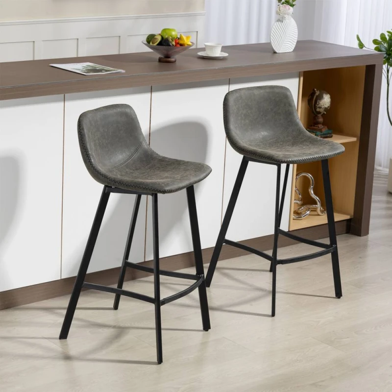 Image of Homcom Bar Stools Set Of 2, Bar Chairs With Back And Steel Legs, Grey 835-778V70GY