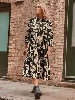 Image of Yours Long Sleeve Shirt Dress Mono Abstract, Natural, Size 30-32, Women