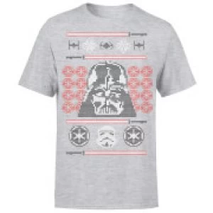 Image of Star Wars Christmas Darth Vader Face Sabre Knit Grey T-Shirt - M