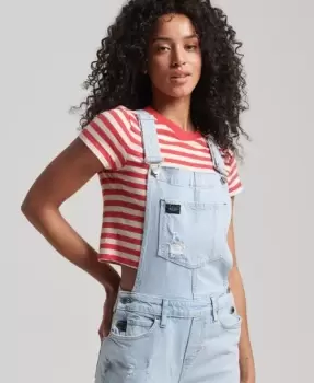 Image of Superdry Womens Slim Taper Dungarees Light Blue / Light Indigo Vintage - Size: 14