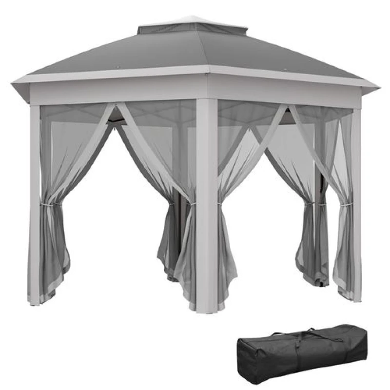 Image of Outsunny 3x4m Hexagon Gazebo W/ Mesh Curtains Outdoor Garden - Dark Grey TJ Hughes 5061025138722