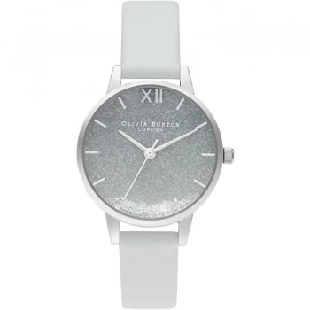Image of Ladies Olivia Burton Wishing Wave Glitter Dial Eco Friendly Light Gray & Sliver Watch