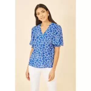 Image of Yumi Blue Ditsy Print Puff Sleeve Top - Blue