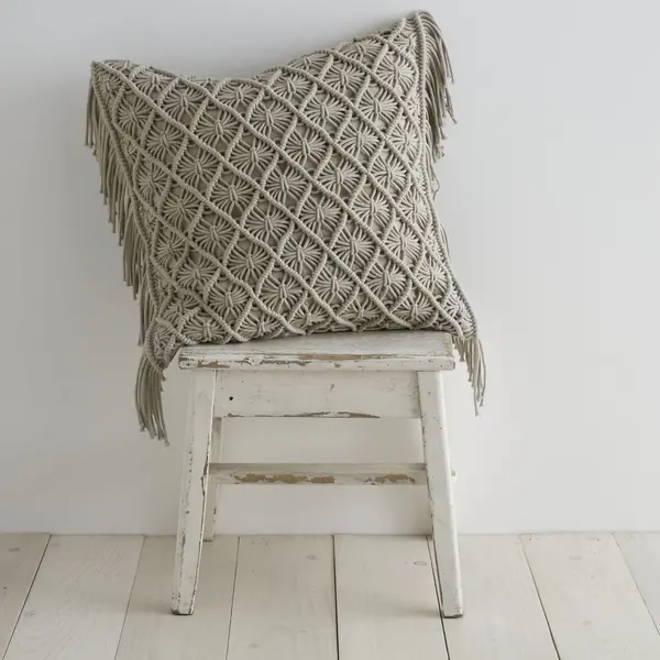Image of Pineapple Elephant Macrame Diamond Cushion Grey