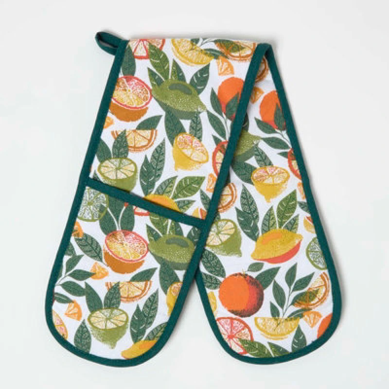 Image of Homescapes Citrus 100% Cotton Double Oven Glove