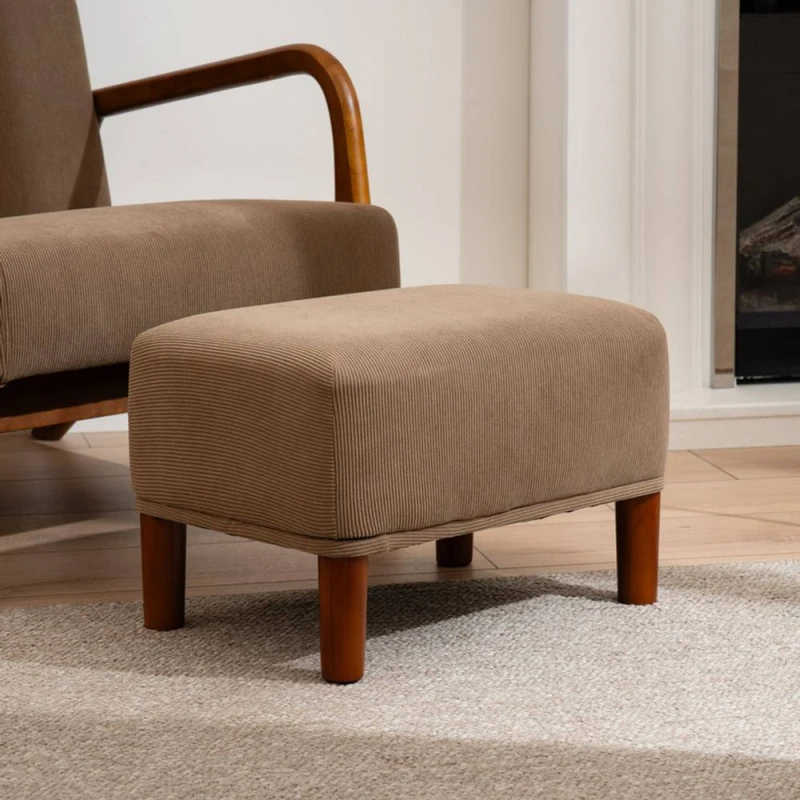 Image of SO'HOME Mid Century Corduroy Footstool taupe ONE SIZE