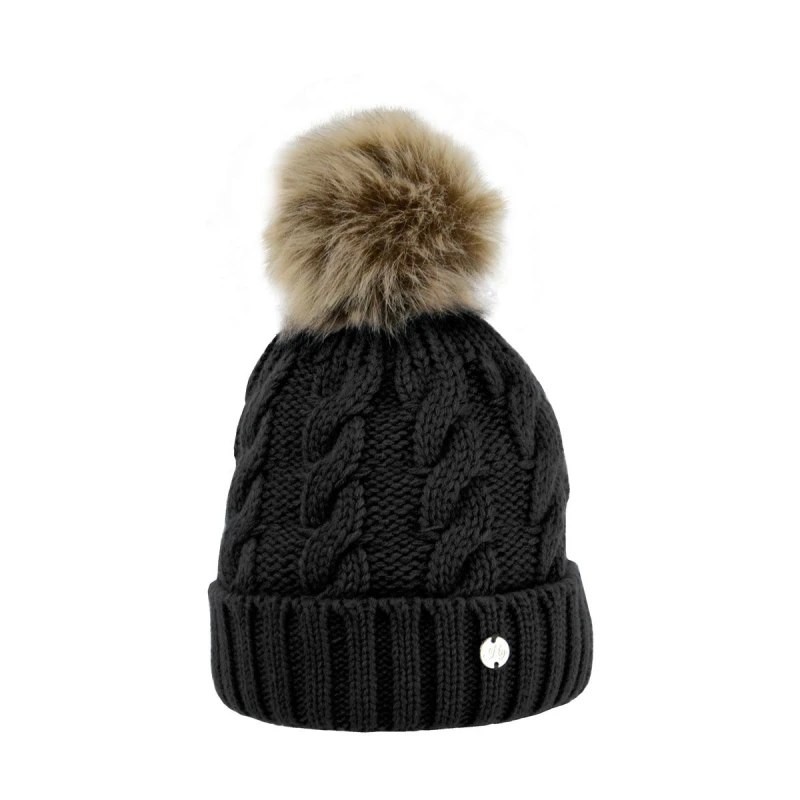 Image of Hy Mens Melrose Cable Knit Bobble Beanie in Black Male One Size