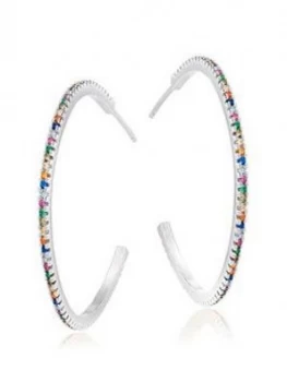 Image of Beaverbrooks Silver Cubic Zirconia Multicoloured Hoop Earrings