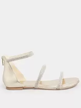 Image of Long Tall Sally Diamante Flat Sandal - Gold, Size 8, Women