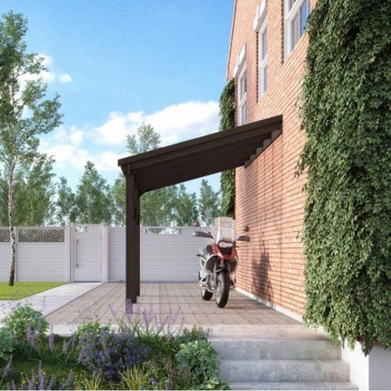 Image of Polycarbonate Roof Car Port 2 Post - Wood - L250 X W362cm - Rustic Brown