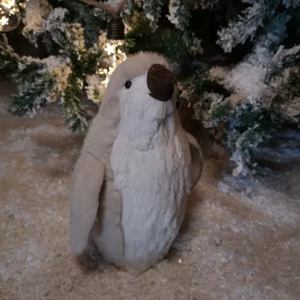 Image of 33cm Indoor Standing White Bristle Penguin Christmas Decoration
