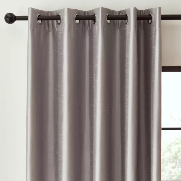 Image of Catherine Lansfield Faux Silk Silver Grey Blackout Thermal Eyelet Curtains Silver