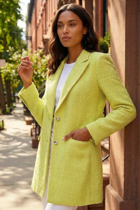 Image of Roman Womens Longline Boucle Textured Jacket in Lime Size: 14 Lime Female 14
