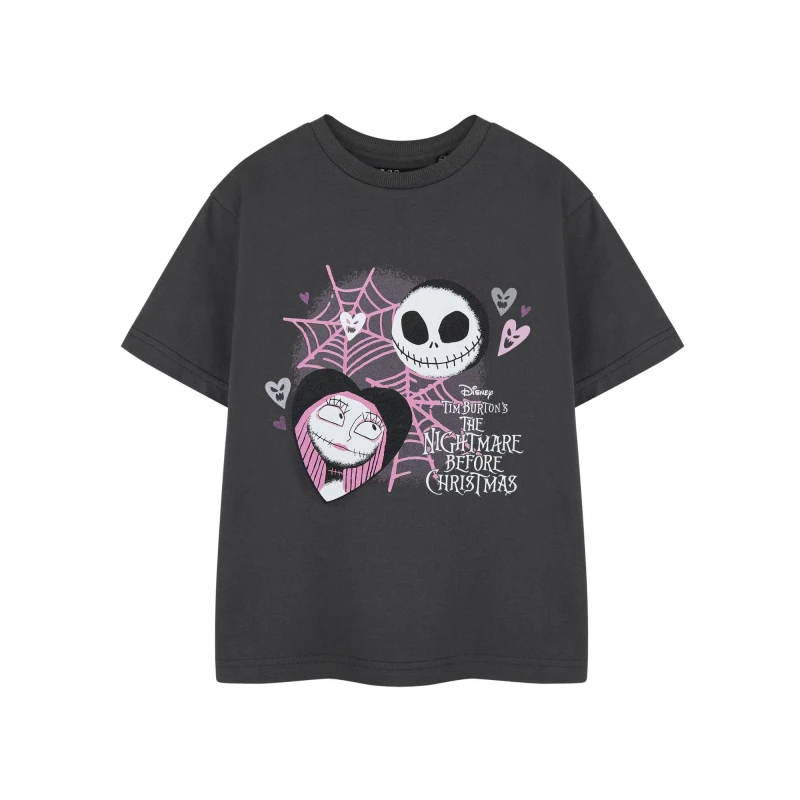 Image of (13-14 Years) Disney The Nightmare Before Christmas Short Sleeved T-Shirt (Girls Grey)