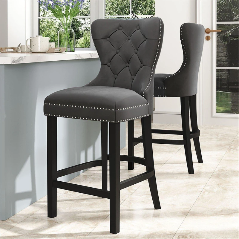 Image of Kabinet UK Freestanding Velvet Stool Bar Dining Chairs Grey unisex One Size