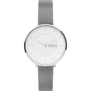 Image of Skagen Gitte Two-Hand Silver-Tone Stainless Steel Mesh Watch