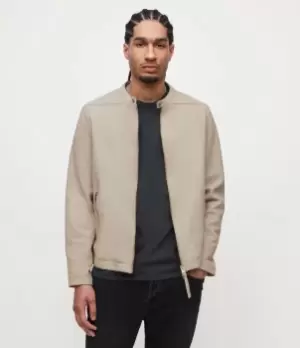 Image of AllSaints Mens Marina Leather Jacket, Clifftop Taupe, Size: L