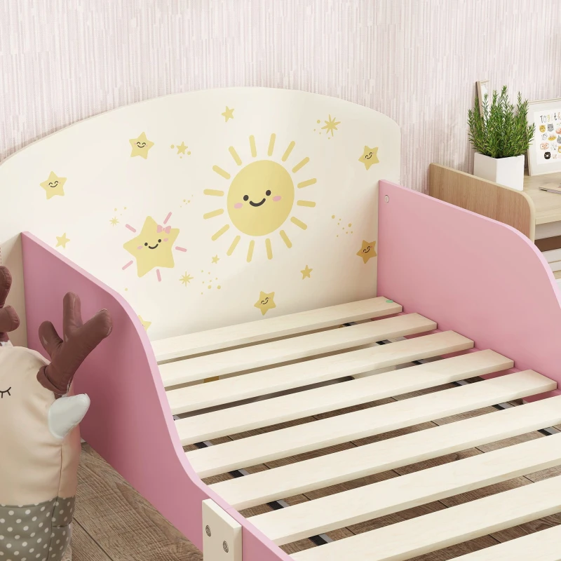 Image of AIYAPLAY Toddler Bed, Sun-Themed Kids Bed Frame with Storage, Pink 313-024V80PK