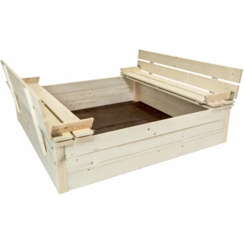 Image of Kids Childrens Square FSC Wood Sand Pit With Seat Benches - Brown - Charles Bentley
