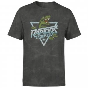 Image of Jurassic Park Raptors On Tour Unisex T-Shirt - Black Acid Wash - XL