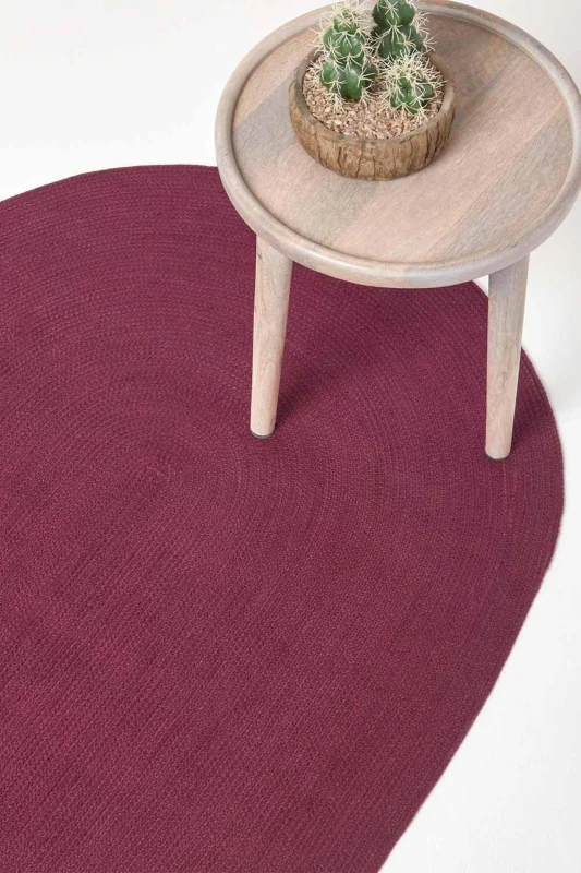 Image of Homescapes Plum Handmade Woven Braided Round Rug, 150 Cm