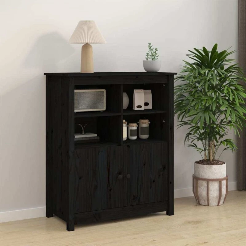 Image of Vidaxl Sideboard Black 83X41.5X100 Cm Solid Wood Pine, Black 821516