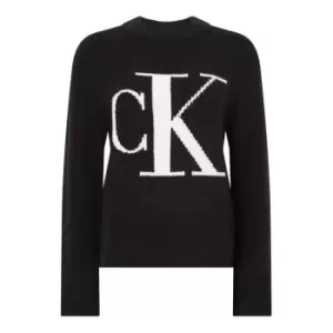 Image of Calvin Klein Jeans Blown Up Ck High Neck Sweater - Cream