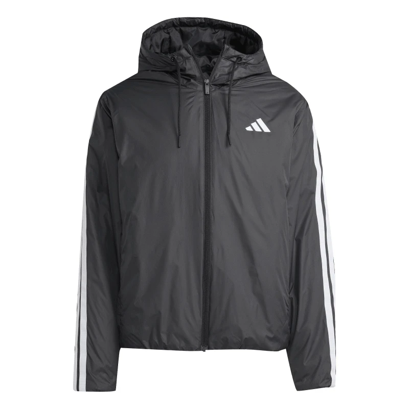 Image of adidas Mens 3 Stripe Essential Waterproof Wind Resistant Long Sleeve Puffer Jacket Black male 2XL