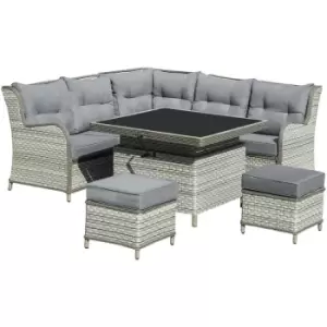Image of Outsunny - 6 PCs pe Rattan Wicker Sofa Set Sectional Conversation Furniture Set - Grey