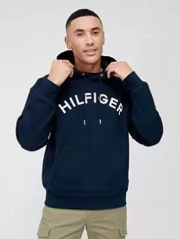 Image of Tommy Hilfiger Arched Logo Overhead Hoodie - Navy, Size L, Men