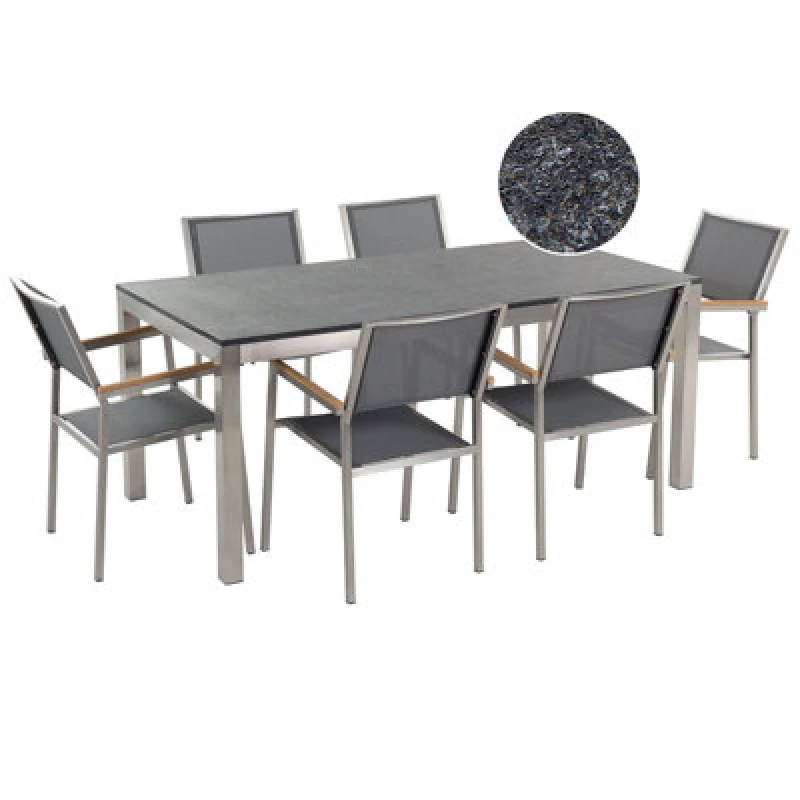 Image of Beliani Garden Dining Set 6 Seater Grosseto Granite Flamed Black/ Grey