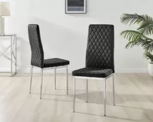 Image of Set of 4 Milan High Back Soft Touch Diamond Pattern Velvet Dining Chairs With Silver Chrome Metal Legs