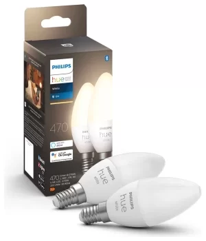 Image of Philips Hue E14 White Smart Candle Bulb With Bluetooth 2Pack