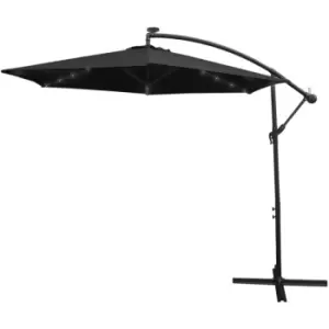 Image of Black LED Cantilever Parasol 3m Banana Hanging Umbrella Garden Sun Shade Canopy Patio 360 Rotation Tilt uv Protection Winding Crank 24 Solar Powered