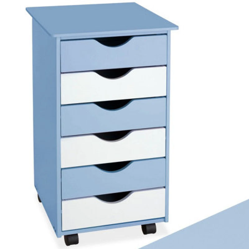 Image of Tectake Chest Of Drawers, 6 Drawer Wooden Filing Cabinet With 4 Swivel Wheels - 1 - Blue